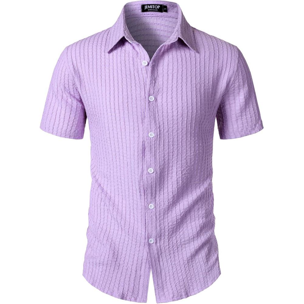 imageJEMITOP Mens Knit Shirt Summer Casual Short Sleeve Button Down Shirt for Beach VacationLavender Purple