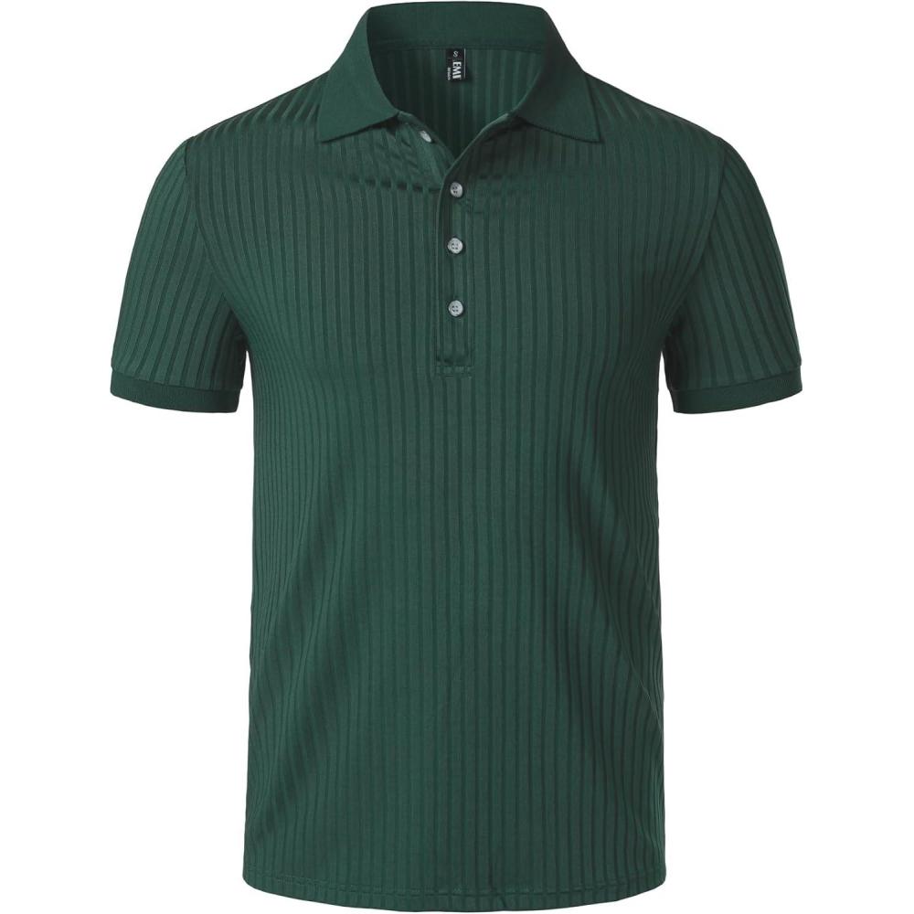 imageJEMITOP Mens Stretch Knit Slim Fit Polo Shirts Casual Short Sleeve Ribbed Collar Muscle Golf ShirtDark Green