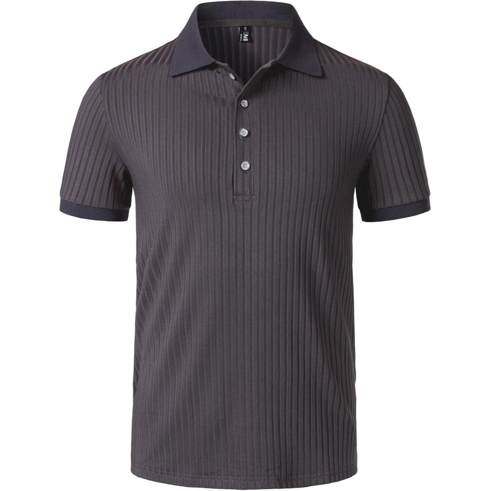 imageJEMITOP Mens Stretch Knit Slim Fit Polo Shirts Casual Short Sleeve Ribbed Collar Muscle Golf ShirtPurple