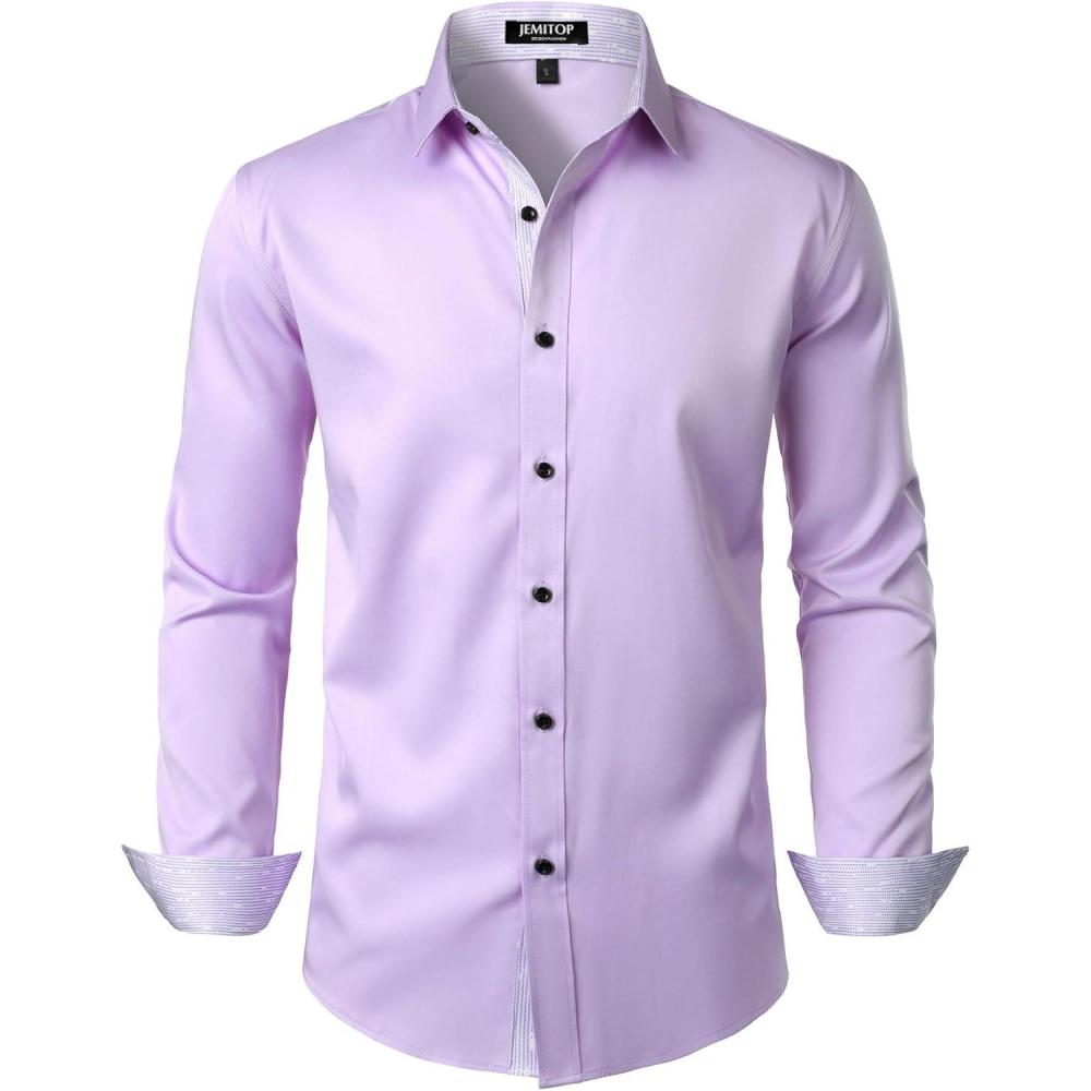 imageJEMITOP Mens Stretch MultiUse Long Sleeve Dress Shirts Party Prom Wedding Shirts with Slight SheenLavender Purple