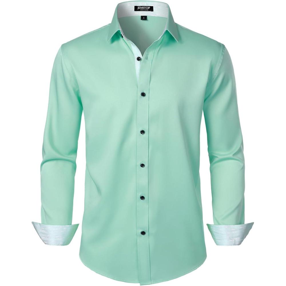 imageJEMITOP Mens Stretch MultiUse Long Sleeve Dress Shirts Party Prom Wedding Shirts with Slight SheenMint Green