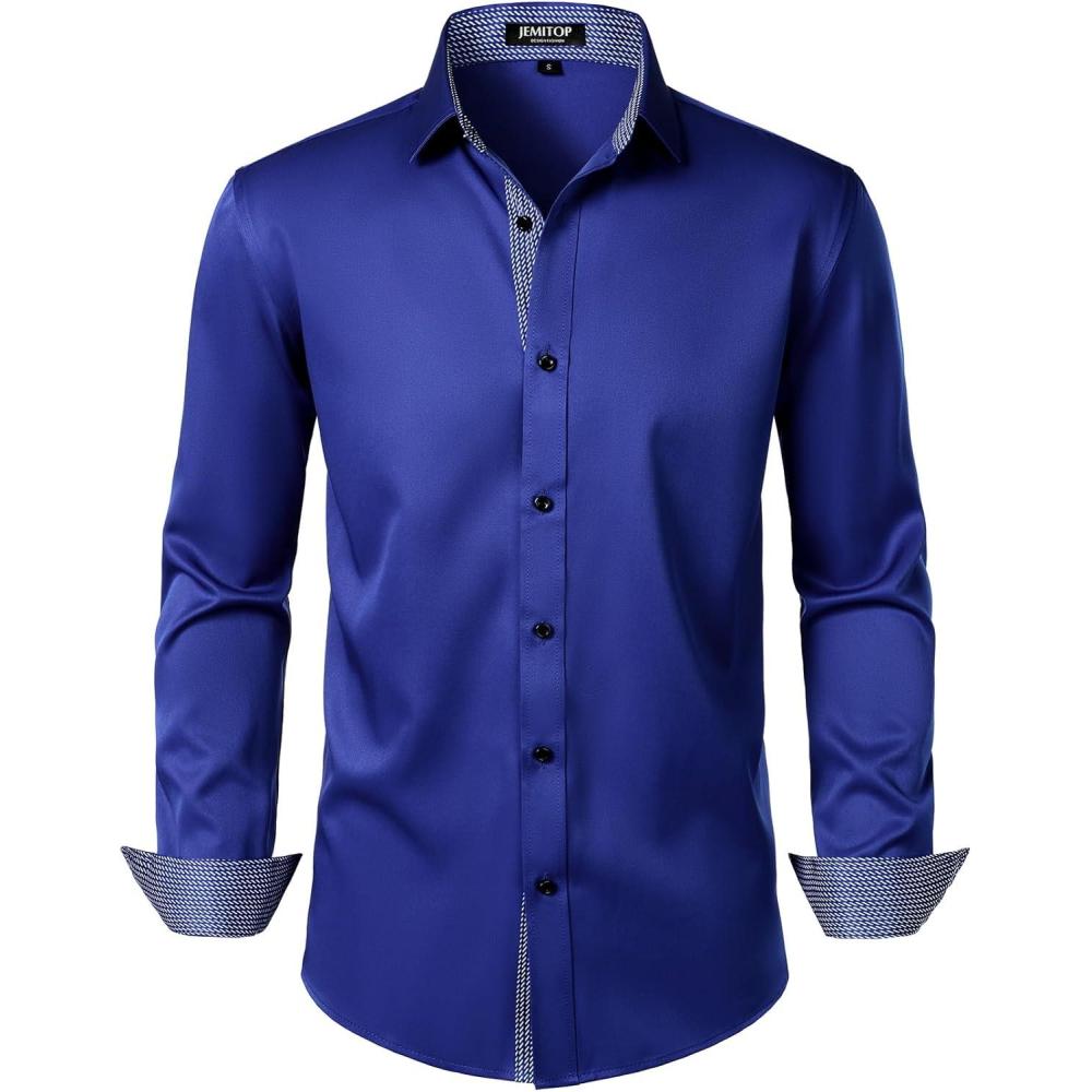 imageJEMITOP Mens Stretch MultiUse Long Sleeve Dress Shirts Party Prom Wedding Shirts with Slight SheenRoyal Blue
