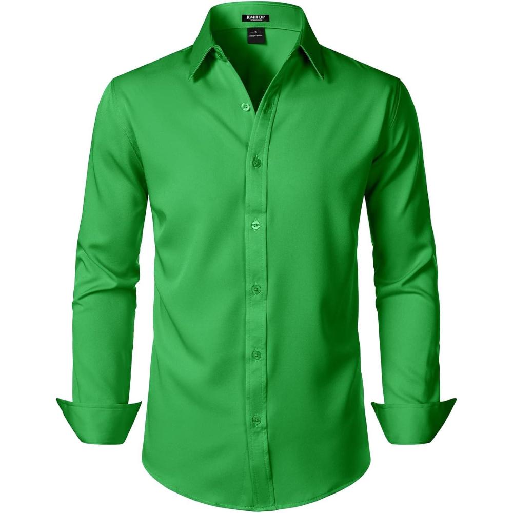 imageJEMITOP Mens Stretch Soft Slim Fit Dress Shirts Long Sleeve Formal Wedding Business Casual Button Down ShirtShamrock Green