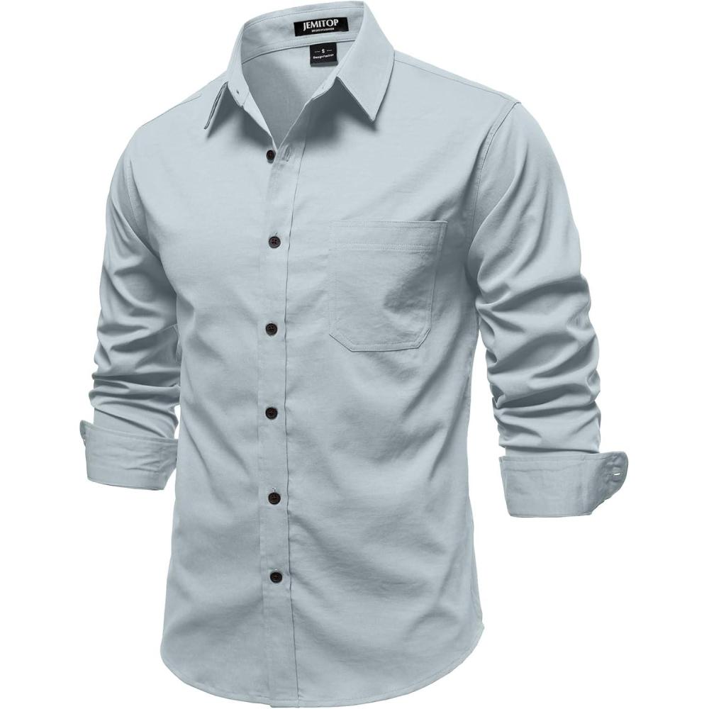 imageJEMITOP Mens Stretch Vintage Aged Style Shirts Casual Soft Long Sleeve Button Down Shirt with PocketLight Blue