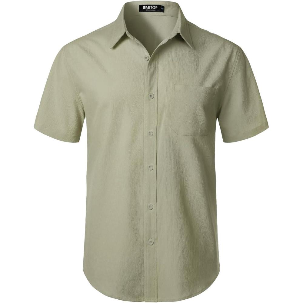 imageJEMITOP Mens Stretch Wrinkle Free Short Sleeve Texture Shirt Lightweight Summer Button Down Shirts for Beach VacationSage Green
