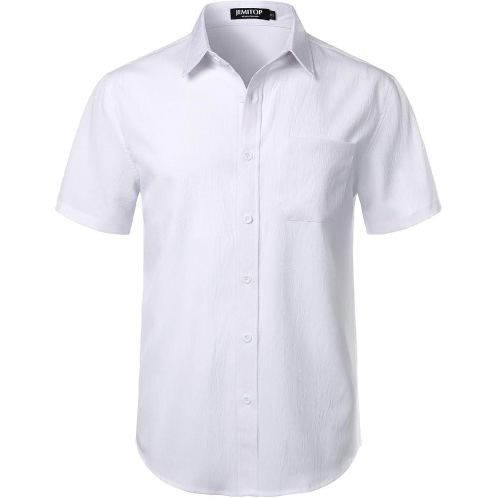 imageJEMITOP Mens Stretch Wrinkle Free Short Sleeve Texture Shirt Lightweight Summer Button Down Shirts for Beach VacationWhite