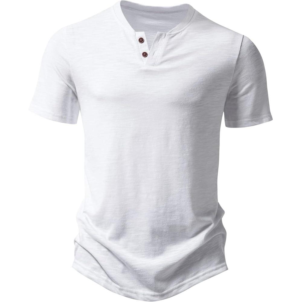 imageJEMITOP Mens Stretchy Short Sleeve Henley TShirt Casual Cotton 2 Buttons Notch Neck Tee ShirtsWhite