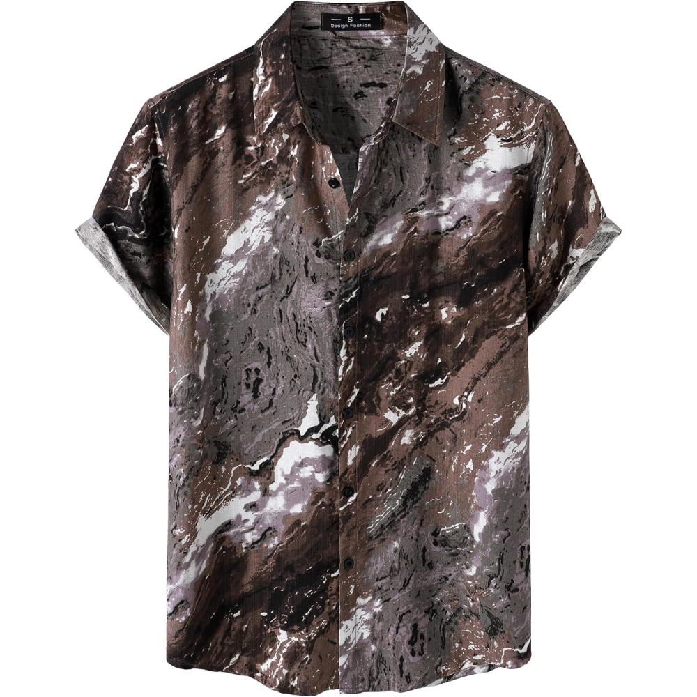 imageJEMITOP Mens Stylish Casual Printed Short Sleeve Button Down Shirts Summer Vacation Beach Tropical Hawaiian ShirtChocolate Brown