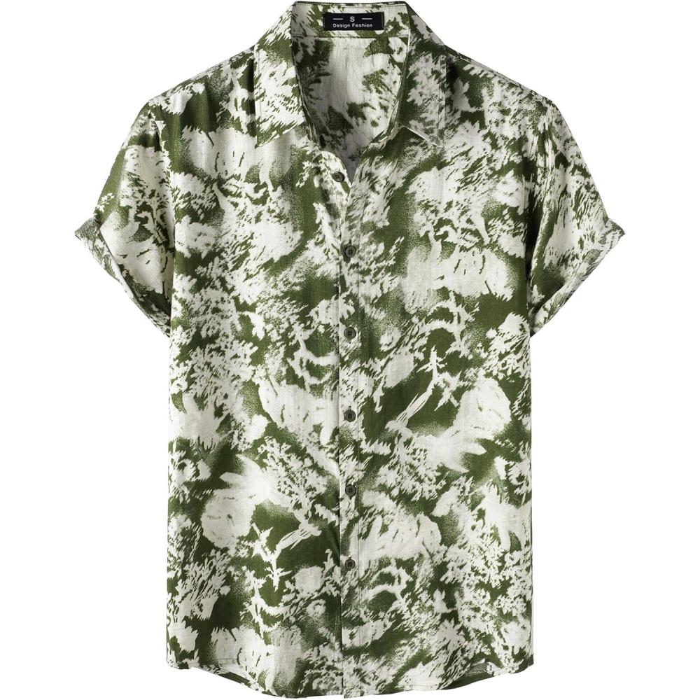 imageJEMITOP Mens Stylish Casual Printed Short Sleeve Button Down Shirts Summer Vacation Beach Tropical Hawaiian ShirtGreen