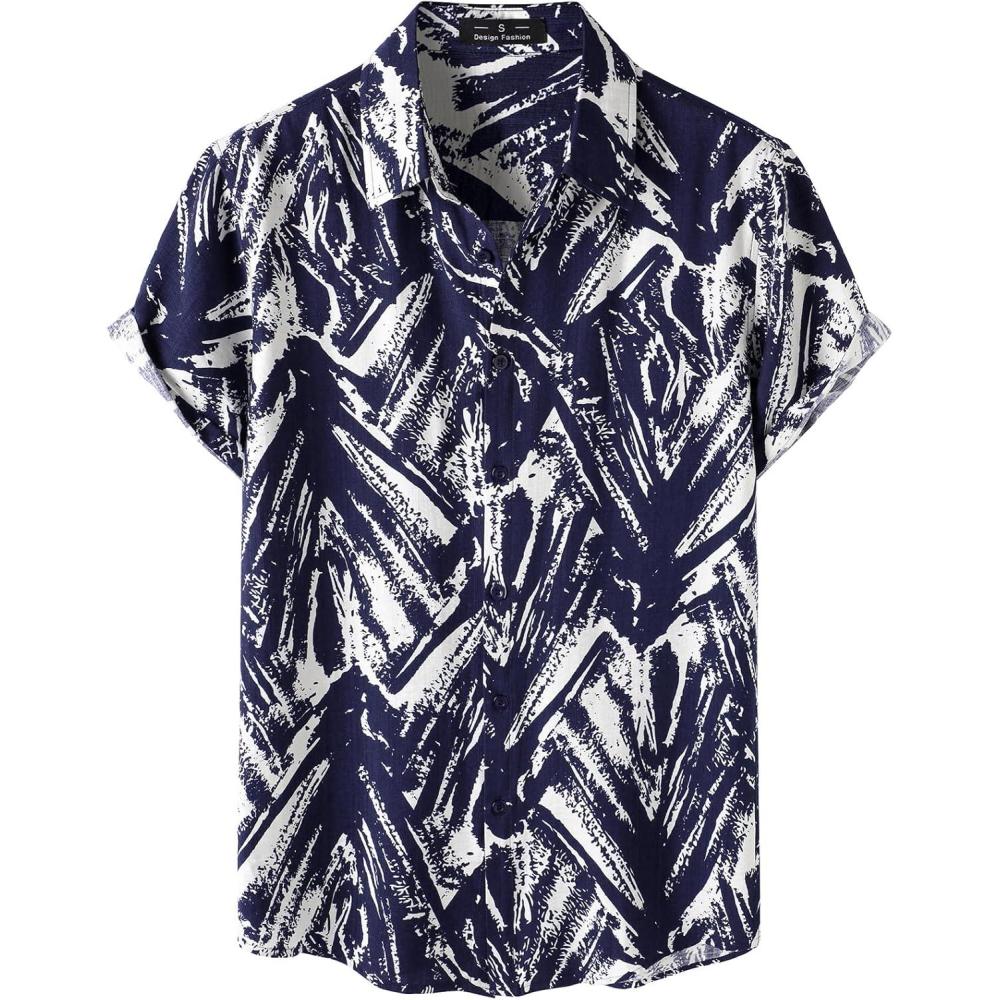 imageJEMITOP Mens Stylish Casual Printed Short Sleeve Button Down Shirts Summer Vacation Beach Tropical Hawaiian ShirtNavy Blue