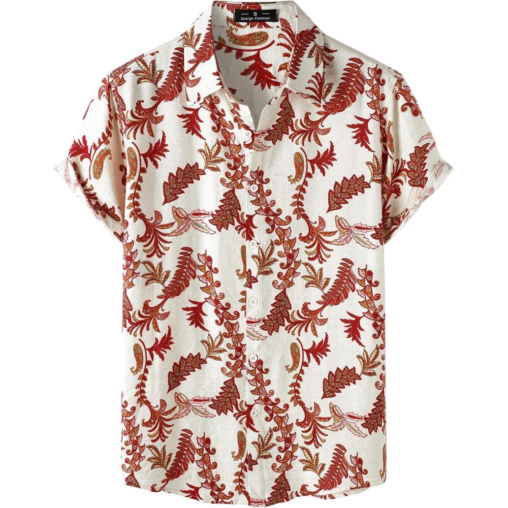 imageJEMITOP Mens Stylish Casual Printed Short Sleeve Button Down Shirts Summer Vacation Beach Tropical Hawaiian ShirtRed Paisley