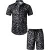 JEMITOP Men’s 2 Piece Casual Cotton Stretchy Outfit Short Sleeve Button up Shirt and Shorts Set(Black Leopard)
