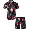 JEMITOP Men’s 2 Piece Casual Cotton Stretchy Outfit Short Sleeve Button up Shirt and Shorts Set(Blackrose)