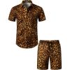 JEMITOP Men’s 2 Piece Casual Cotton Stretchy Outfit Short Sleeve Button up Shirt and Shorts Set(Gold Leopard)