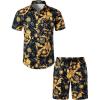 JEMITOP Men’s 2 Piece Casual Cotton Stretchy Outfit Short Sleeve Button up Shirt and Shorts Set(Navy Gold)