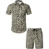 JEMITOP Men’s 2 Piece Casual Cotton Stretchy Outfit Short Sleeve Button up Shirt and Shorts Set(Sand Leopard)