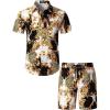 JEMITOP Men’s 2 Piece Casual Cotton Stretchy Outfit Short Sleeve Button up Shirt and Shorts Set(White Gold)