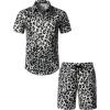 JEMITOP Men’s 2 Piece Casual Cotton Stretchy Outfit Short Sleeve Button up Shirt and Shorts Set(White Leopard)