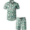JEMITOP Men’s 2 Piece Casual Cotton Stretchy Outfit Short Sleeve Button up Shirt and Shorts Set(Whitegreen)