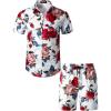 JEMITOP Men’s 2 Piece Casual Cotton Stretchy Outfit Short Sleeve Button up Shirt and Shorts Set(Whiterose)