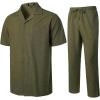 JEMITOP Men’s 2 Piece Outfits Summer Relaxed Fit Walking Suit Casual Cuban Guayabera Shirt and Pants Set Beach Vacation(Olive Green)