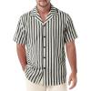 JEMITOP Men’s Classic Striped Seersucker Cuban Collar Shirt Short Sleeve Button Down Texture Shirts for Beach Vacation(Black)