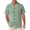 JEMITOP Men’s Classic Striped Seersucker Cuban Collar Shirt Short Sleeve Button Down Texture Shirts for Beach Vacation(Green)