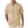 JEMITOP Men’s Classic Striped Seersucker Cuban Collar Shirt Short Sleeve Button Down Texture Shirts for Beach Vacation(Yellow)