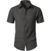 JEMITOP Men’s Knit Shirt Summer Casual Short Sleeve Button Down Shirt for Beach Vacation(Dark Grey)