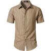 JEMITOP Men’s Knit Shirt Summer Casual Short Sleeve Button Down Shirt for Beach Vacation(Khaki)