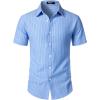JEMITOP Men’s Knit Shirt Summer Casual Short Sleeve Button Down Shirt for Beach Vacation(Light Blue)