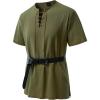 JEMITOP Men’s Pure Cotton Retro Short Sleeves Lace Up Shirts for Casual Renaissance Pirate Medieval Viking Without Belt(Army Green)