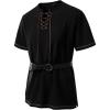 JEMITOP Men’s Pure Cotton Retro Short Sleeves Lace Up Shirts for Casual Renaissance Pirate Medieval Viking Without Belt(Black)