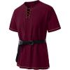 JEMITOP Men’s Pure Cotton Retro Short Sleeves Lace Up Shirts for Casual Renaissance Pirate Medieval Viking Without Belt(Burgundy)