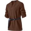 JEMITOP Men’s Pure Cotton Vintage Lace Up Shirts for Pirate Renaissance Viking Medieval Costume Without Belt(Dark Brown)