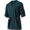 JEMITOP Men’s Pure Cotton Vintage Lace Up Shirts for Pirate Renaissance Viking Medieval Costume Without Belt(Dark Green)