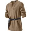 JEMITOP Men’s Pure Cotton Vintage Lace Up Shirts for Pirate Renaissance Viking Medieval Costume Without Belt(Dark Khaki)