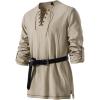 JEMITOP Men’s Pure Cotton Vintage Lace Up Shirts for Pirate Renaissance Viking Medieval Costume Without Belt(Khaki)