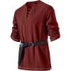 JEMITOP Men’s Pure Cotton Vintage Lace Up Shirts for Pirate Renaissance Viking Medieval Costume Without Belt(Rust Red)