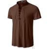 JEMITOP Men’s Pure Cotton Vintage Short Sleeve Lace Up Shirts for Renaissance Pirate Viking Medieval Costume(Dark Brown)
