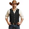 JEMITOP Men’s Retro Western Cowboy Vest Faux Suede Leather Snap Waistcoat Slim Fit Casual Wedding Vests(Black)