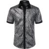 JEMITOP Men’s Shiny Metallic Sequin Stretchy Short Sleeve Button Down Shirts for 70s Disco Party Halloween(Black Silver)
