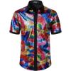 JEMITOP Men’s Shiny Metallic Sequin Stretchy Short Sleeve Button Down Shirts for 70s Disco Party Halloween(Multicolor)