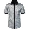 JEMITOP Men’s Shiny Metallic Sequin Stretchy Short Sleeve Button Down Shirts for 70s Disco Party Halloween(Silver)