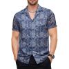 JEMITOP Mens Shiny Satin Silk-Like Designer Shirt Summer Regular Fit Short Sleeve Button Up Floral Shirt with Pocket(Blue)