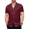 JEMITOP Mens Shiny Satin Silk-Like Designer Shirt Summer Regular Fit Short Sleeve Button Up Floral Shirt with Pocket(Burgundy)