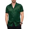 JEMITOP Mens Shiny Satin Silk-Like Designer Shirt Summer Regular Fit Short Sleeve Button Up Floral Shirt with Pocket(Dark Green)