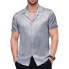 JEMITOP Mens Shiny Satin Silk-Like Designer Shirt Summer Regular Fit Short Sleeve Button Up Floral Shirt with Pocket(Gray Silver)