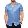 JEMITOP Mens Shiny Satin Silk-Like Designer Shirt Summer Regular Fit Short Sleeve Button Up Floral Shirt with Pocket(Light Blue)