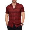 JEMITOP Mens Shiny Satin Silk-Like Designer Shirt Summer Regular Fit Short Sleeve Button Up Floral Shirt with Pocket(Red)